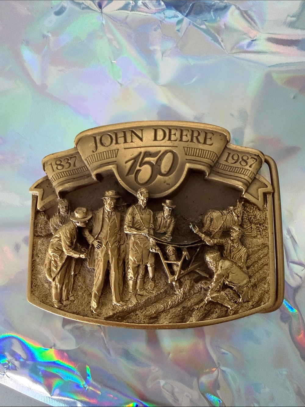 John Deere Bronze Tone 150th Anniversary Belt Buckle. Numbered 2448
